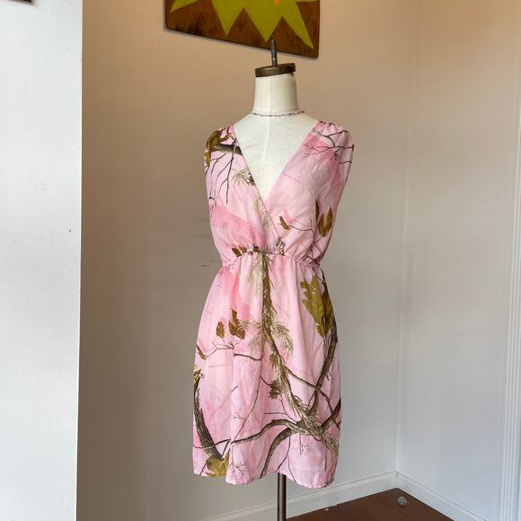 Y2K 2000s Pink RealTree by heartsoul Camo Sheer Mini Dress/Beach Cover up - Picture 4 of 7